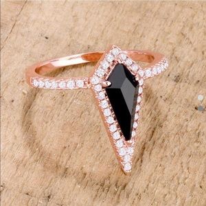 Rose Goldtone Trendy Prism Onyx CZ Ring